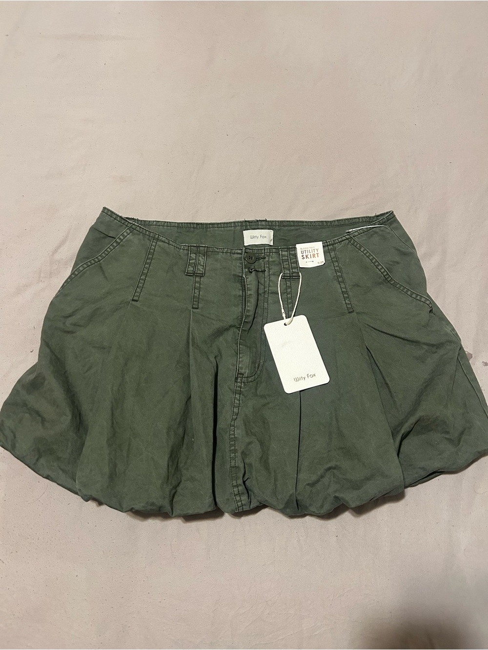 Witty Fox Olive Bubble Hem Utility Skort